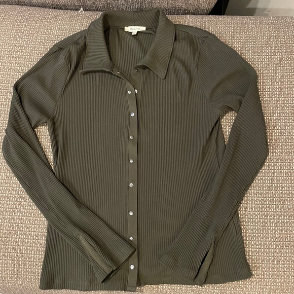 Madewell Snap-Front Cardigan Top Dried Olive Dark Green Size Small - Picture 2 of 8